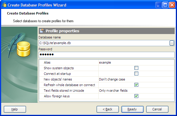 Create Database Profiles Wizard
