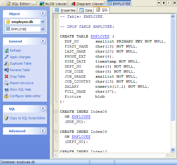 Viewing Table SQL Definition