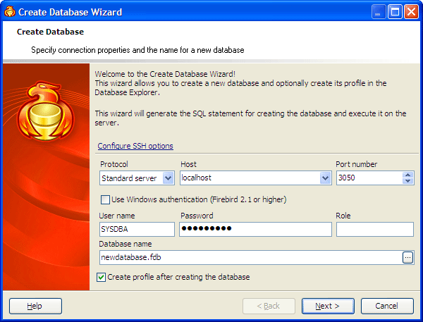 Create Database Wizard
