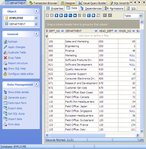 Managing Table Data