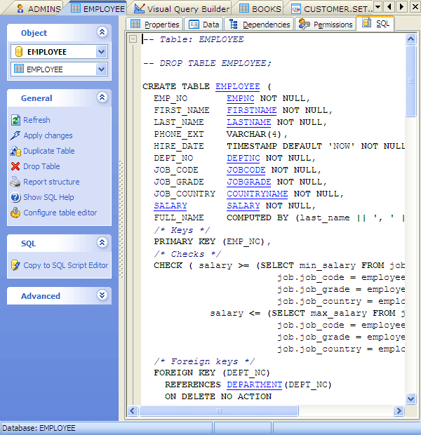 Viewing Table SQL Definition