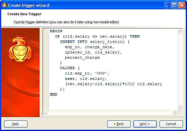 Create Trigger Wizard