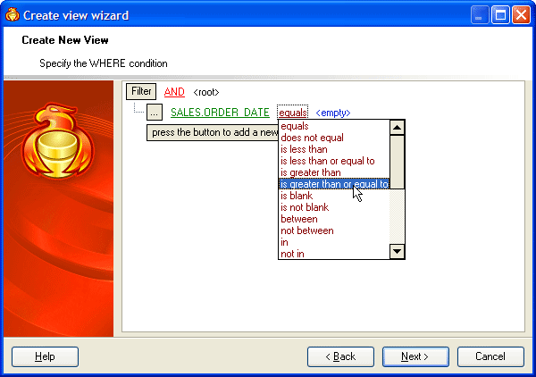 Specifying WHERE condition