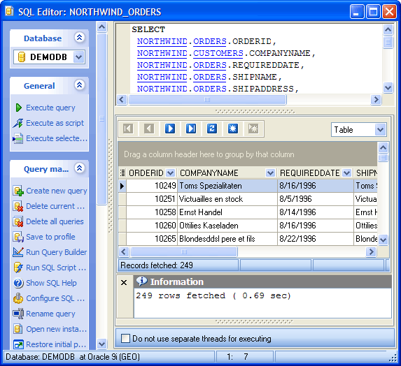 Viewing Results in SQL Editor