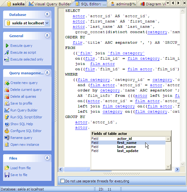 SQL Editor: Quiery Autocomplete