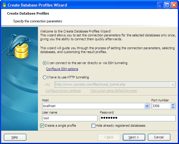Creating a new Database Profile