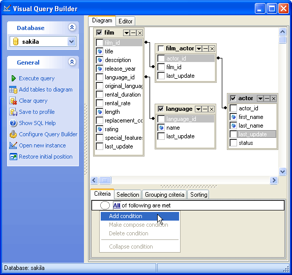 Specifying Query Criteria in Visual Query Builder
