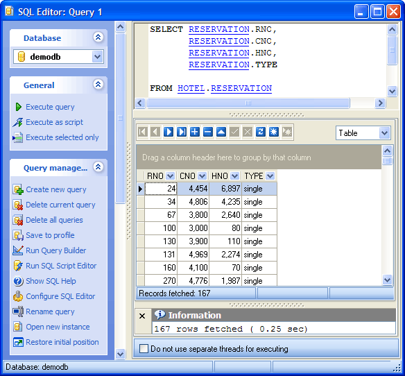 Viewing Results in SQL Editor