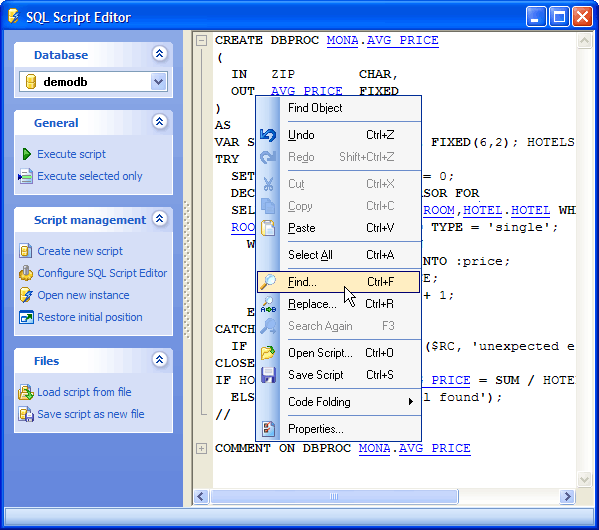 SQL Script Editor