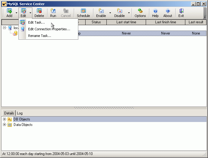 Editing task toolbar