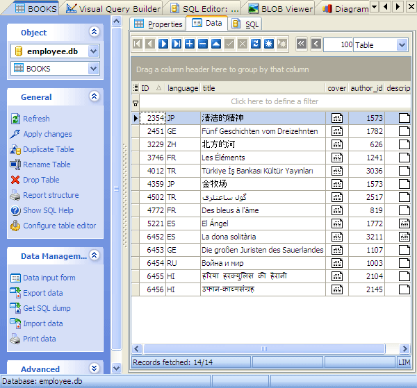 Support for UTF-8 data