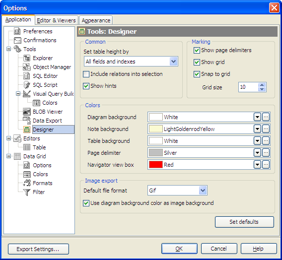 Customization of Database Designer appearance
