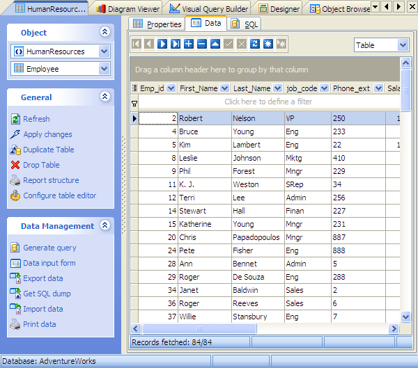Working with data: Table Editor