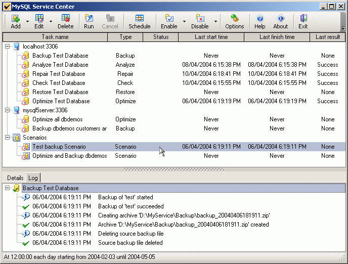 MySQL Service Center Screenshot