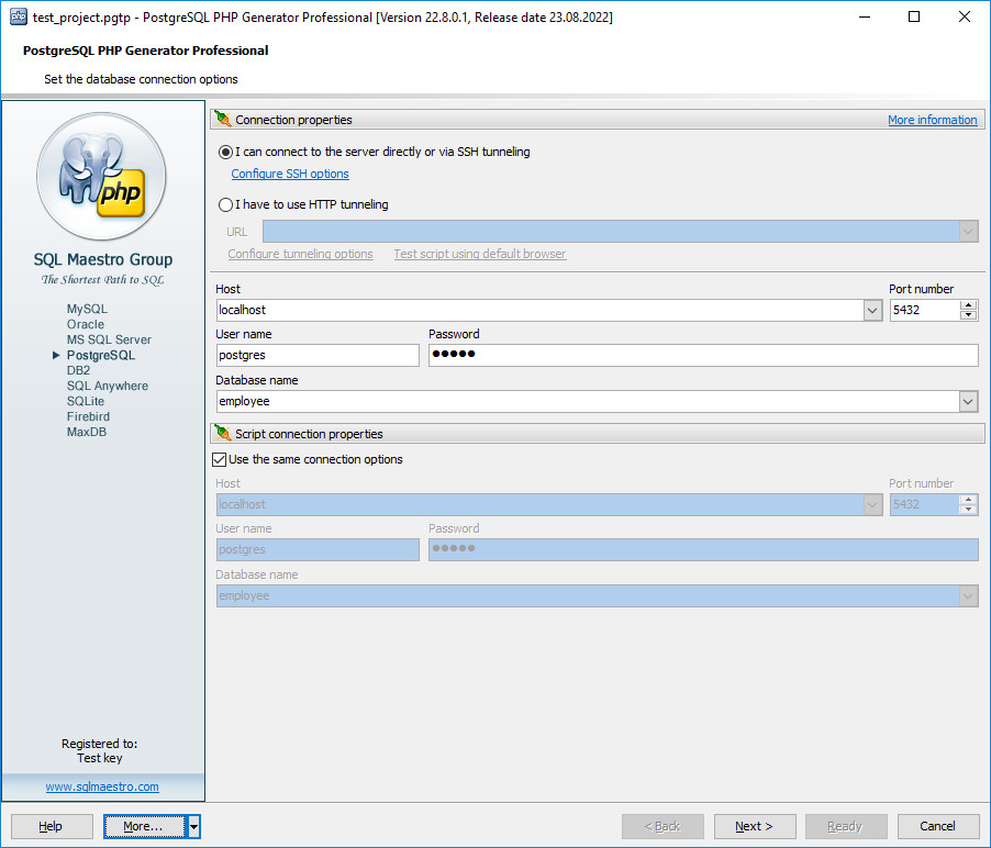 PostgreSQL PHP Generator screenshot