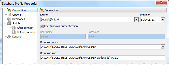 Connecting to a LocalDB sample database