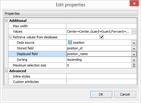 Multiple Select Editor properties