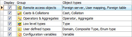 Database explorer options: excluding rarely used objects
