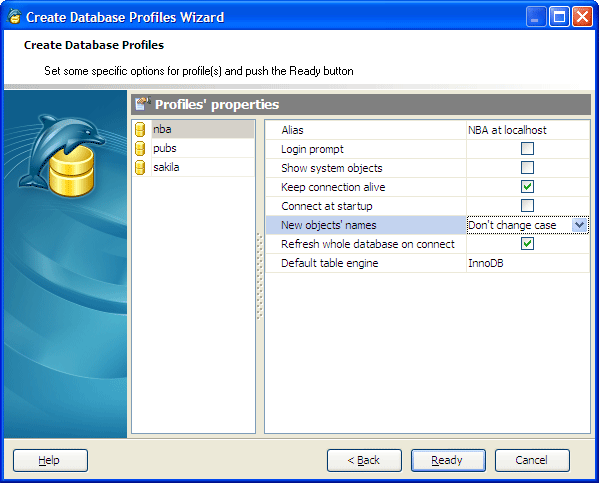 Create Database Profiles Wizard
