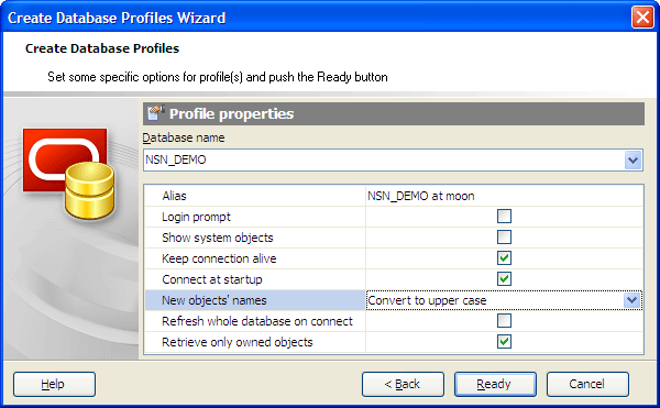 Create Database Profiles wizard