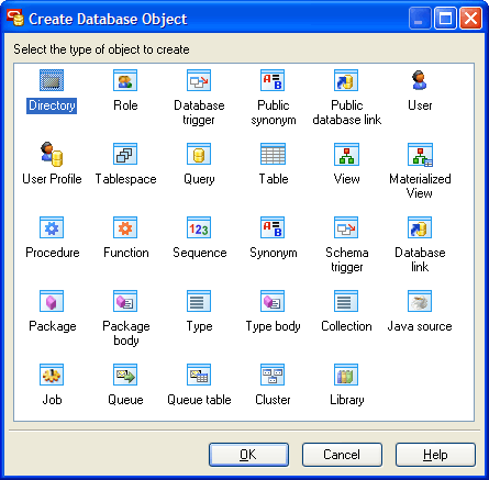 Create Database Object dialog