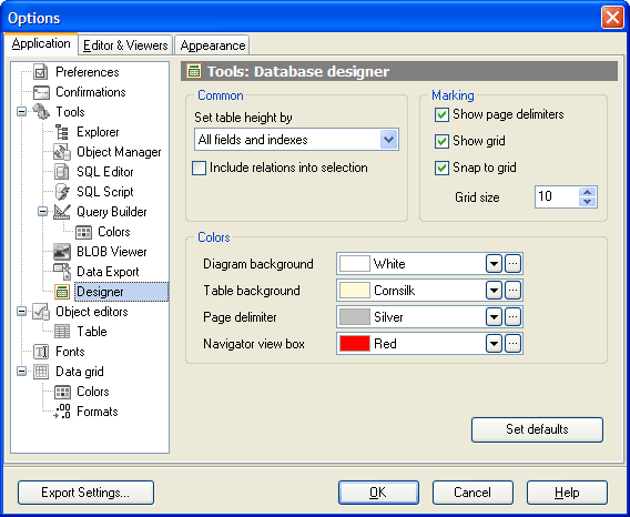 Database Designer Customization