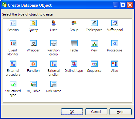 Create Database Object Dialog