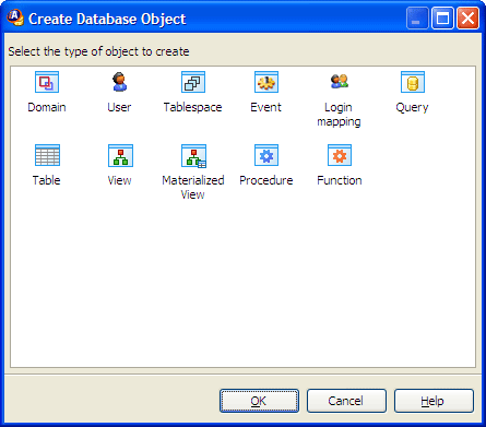 Create Database Object Dialog