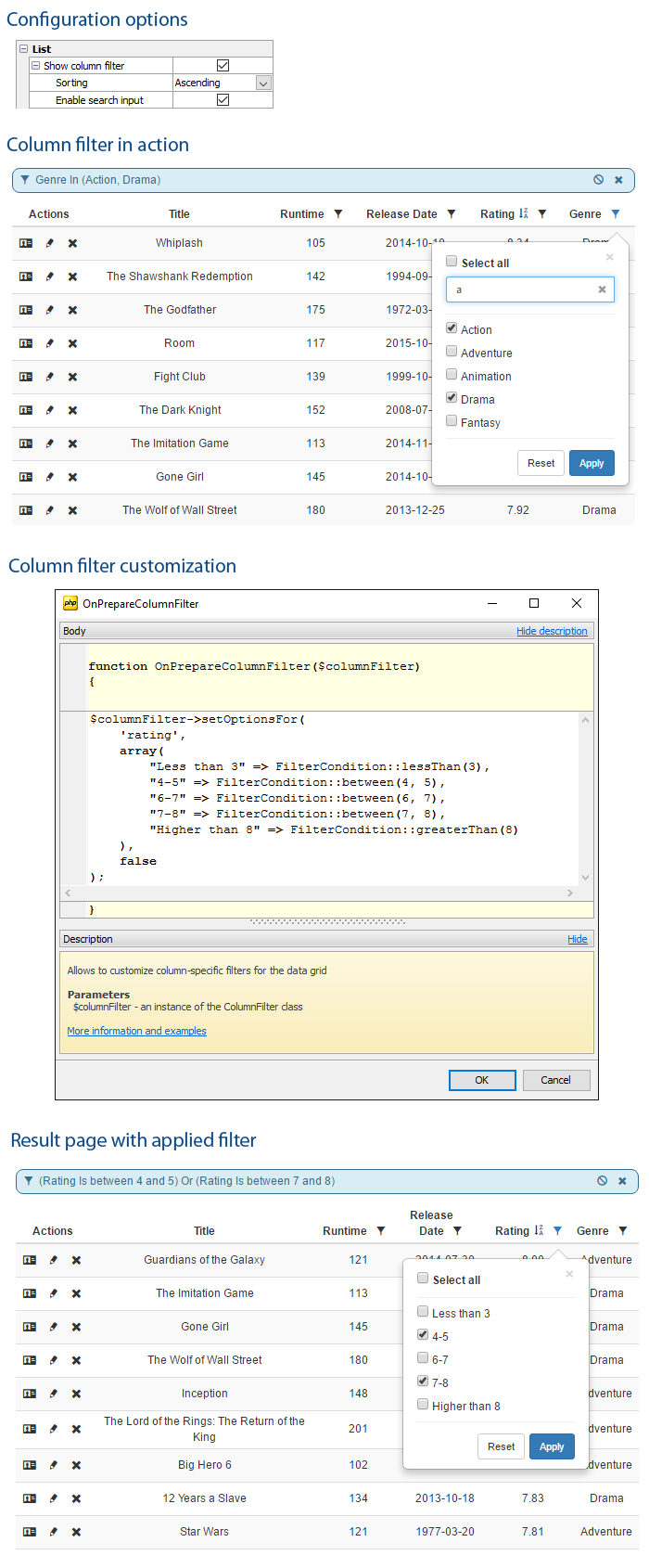 Column Filtering