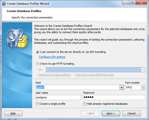 Create Database Profiles Wizard