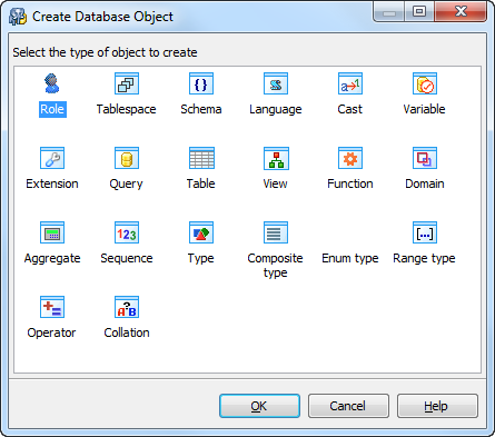 Create Database Object Dialog