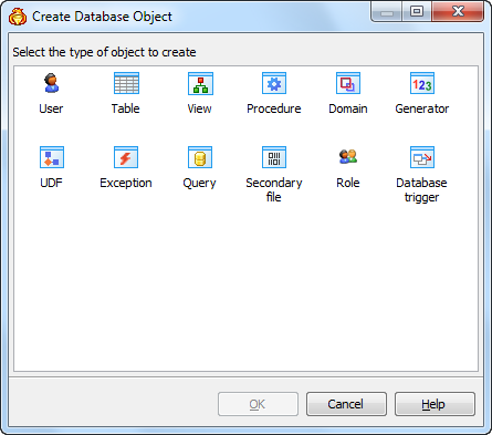 Create Database Object dialog
