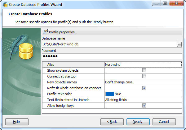 Create Database Profiles wizard