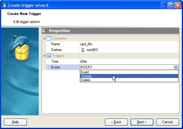 setting trigger properties