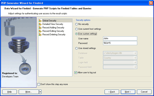 setting security options