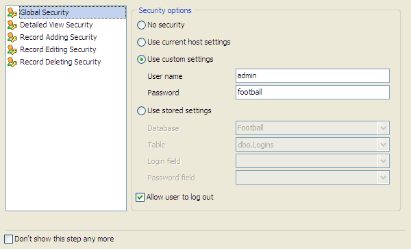 setting security options