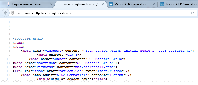 Source code of webpages