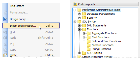 Working with code snippets