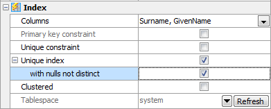 Setting index options