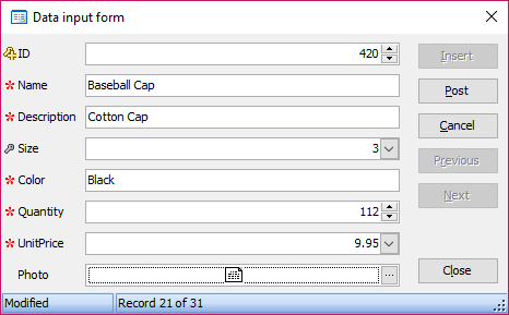 Data Input Form: marking important controls