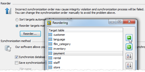 Reordering targets manually