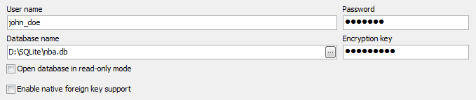 SQLite connection options