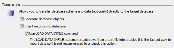 Data Pump transferring options