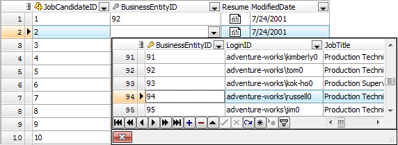 Key columns in the data grid