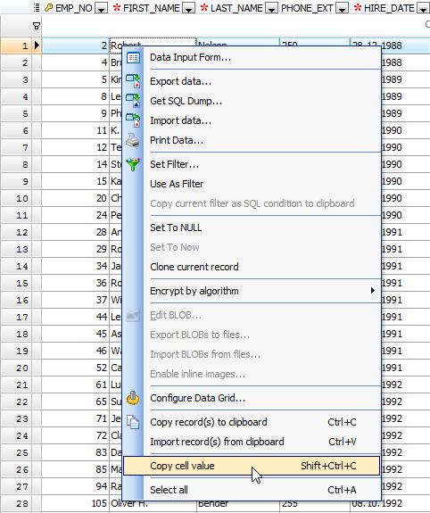 Data Grid: copy cell value