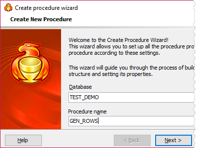 Create external procedure wizard