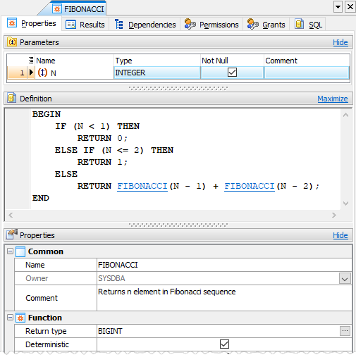 Stored function editor