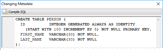 Identity options in a table definition