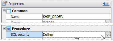 Procedure properties: SQL security property