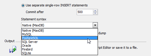 SQL Dump: setting SQL syntax